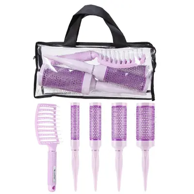 5-delni set glavnikov z 3D zračno blazino - Komplet vijoličnih krtač za vse tipe las