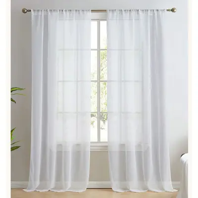 Bele Enobarvne Prosojne Zavese iz Voala z Žepom za Palico za Dnevno Sobo  M