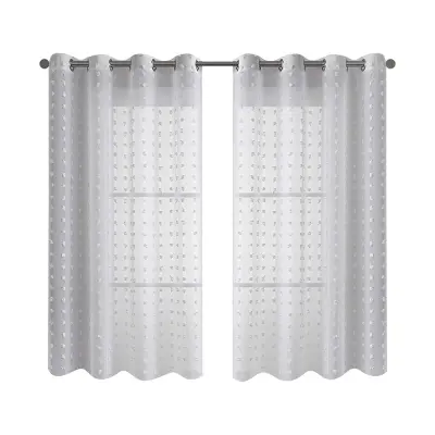 Komplet 2 prozornih zaves s pikami in pomponi - Voile okenske plošče Grey M