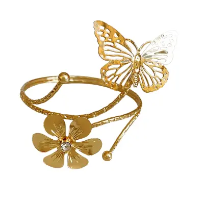 Komplet 2 kovinskih držal za zavese z metulji in cvetovi - eleganten dekor oken Gold