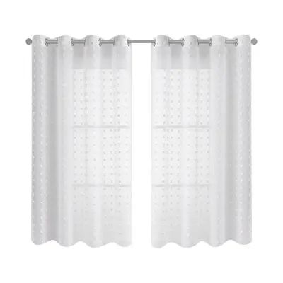 Komplet 2 prozornih zaves s pikami in pomponi - Voile okenske plošče White XL