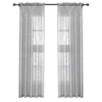 Komplet 2 zaves iz prosojnega blaga z motivom srebrnih drevesnih vej Grey L