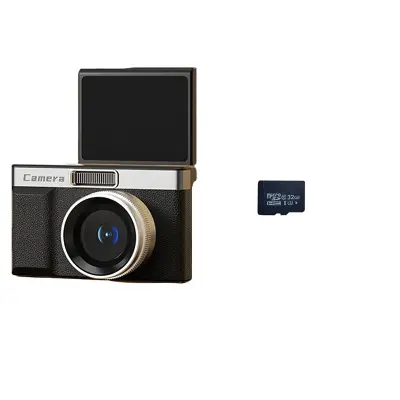 Visoka ločljivost Dvojna leča Retro Digitalni fotoaparat s 32 GB TF kartico Black