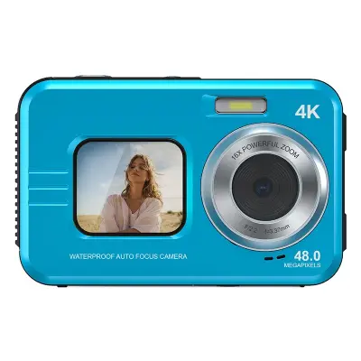 4K Vodoodporni Digitalni Fotoaparat z Dvojnim Zaslonom za Selfije Blue