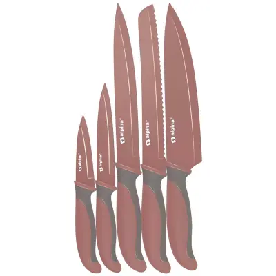 Alpina, Set nožev Bordeaux, 5 kosov, rezila iz nerjavečega jekla, protizdrsna, Rjava