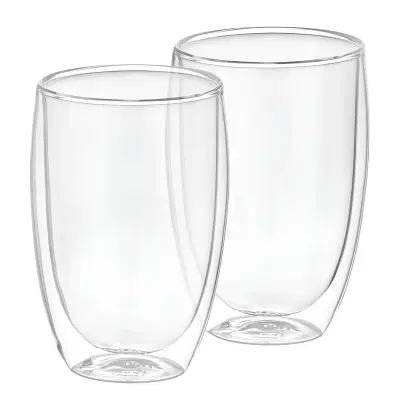 Cheffinger, Set 2 kozarcev za pijačo z dvojno steno 350ml iz borosilikatnega stekla, Prozorno
