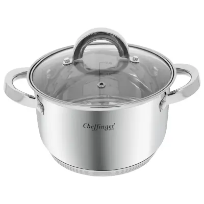 Cheffinger, Marmite Inox s steklenim pokrovom 18 cm 2.9L združljiv z indukcijo, Srebrna