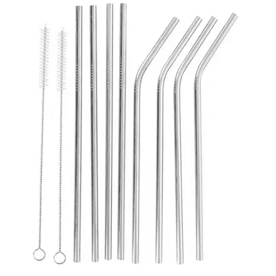 Alpina, Kovinske slamice s ščetkami za čiščenje, 10 kosov, ponovno uporabne, ekološke, Srebrna