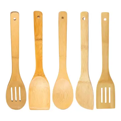 Alpina, Set 5 kuhinjskih pripomočkov 30cm iz bambusa s stojalom, Bež