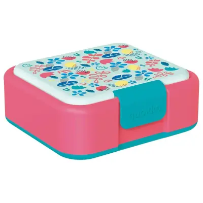 Quokka, Plastična posoda za hrano z dvojno steno in cvetlično dekoracijo, Modro / Roza