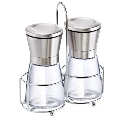 Cheffinger, Ročni mlinčki za sol in poper iz nerjavečega jekla in stekla, izjemno trpežni, trdni, Srebrna