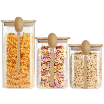 Cheffinger, Set 3 kozarcev za shranjevanje iz stekla s plutovinastim zamaškom, hermetično zaprte, Prozorno