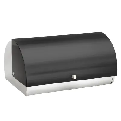Cheffinger, Škatla za kruh iz nerjavečega jekla 38.5x28x18.5cm z zložljivim pokrovom, Črna / Srebrna