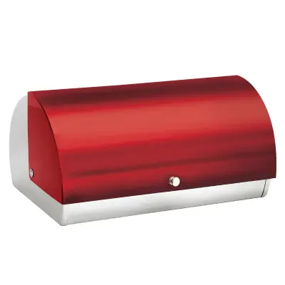 Cheffinger, Škatla za kruh iz nerjavečega jekla 38.5x28x18.5cm z zložljivim pokrovom, Rdeča