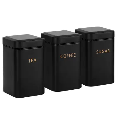 Cheffinger, Set 3 škatel za čaj, kavo, sladkor 9x14,5cm, hermetično zaprte, Črna