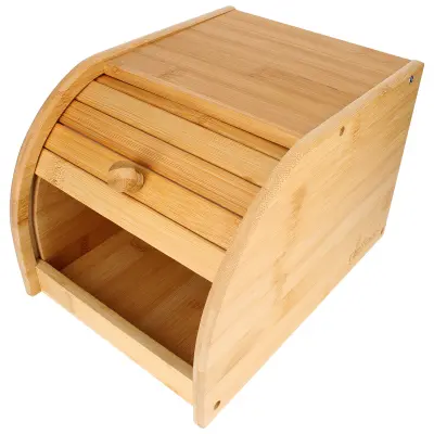 Cheffinger, Škatla za kruh iz naravnega bambusa, drsno odpiranje, kompaktna, izjemno praktična, Svetlo rjava