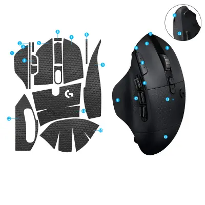 Izboljšane nalepke za miško za Logitech G604 - Črna
