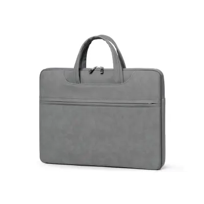 Eleganten temno siv PU usnjen etui za prenosnik - vodoodporen in lahek  15,6 palca