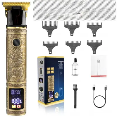 Močan električni strižnik za moške z digitalnim zaslonom in motivom zmaja in feniksa