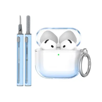 Zaščitni TPU ovitek, združljiv z Apple AirPods 4, s čistilnim peresom in obeskom za ključe Blue