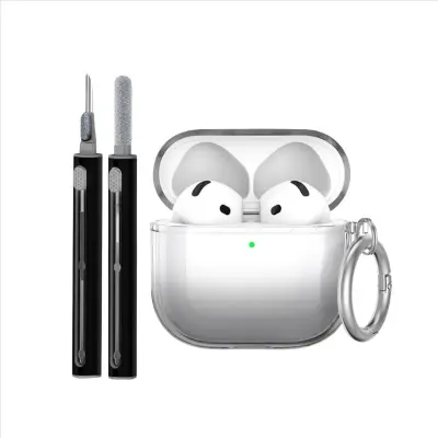 Zaščitni TPU ovitek, združljiv z Apple AirPods 4, s čistilnim peresom in obeskom za ključe Black