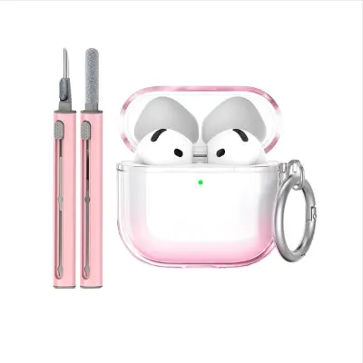 Zaščitni TPU ovitek, združljiv z Apple AirPods 4, s čistilnim peresom in obeskom za ključe Pink