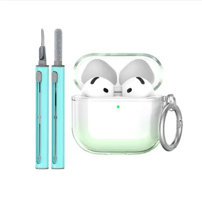 Zaščitni TPU ovitek, združljiv z Apple AirPods 4, s čistilnim peresom in obeskom za ključe Green