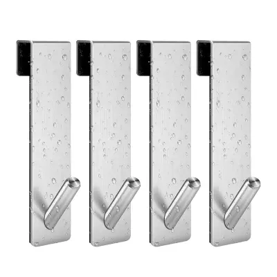 Komplet 4 kopalniških obešalnikov za vrata tuša iz nerjavečega jekla Silver