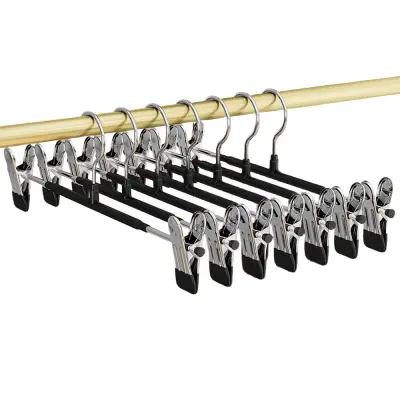 10-Delni Komplet Nedrsečih Obešalnikov za Hlače z Nastavljivimi Sponkami Black