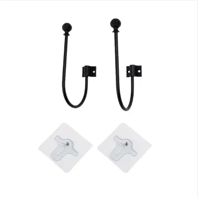 Par nedrsečih U-oblika kavljev za zavese - Nastavljivi držalniki za okna Black