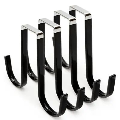 Kljuke za vrata brez žebljev, 4 kosi črnih kovinskih obešalnikov za vrata