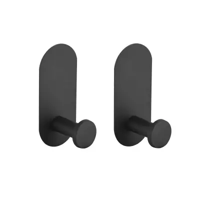 Samolepilni kavelj za vrata, enojni, okrogli, brušen, 2 kosa, brez vrtanja Black