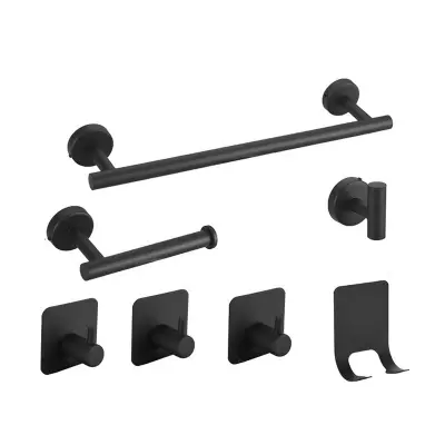 Komplet kopalniških obešalnikov iz nerjavečega jekla - 7 kosov, brez vrtanja Black