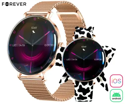 FOREVER Lucca SB-370 pametna ura, AMOLED, BT 5.3, klicanje, aplikacija, IP68, +pikčasti pašček, roza zlata (Rose Gold)