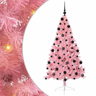 vidaXL Umjetna preddekorirana božićna jelka Roza 210 cm PVC