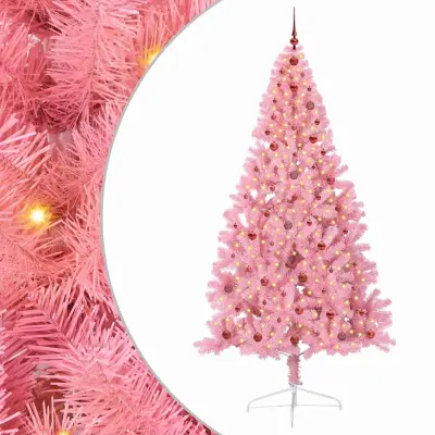vidaXL Umjetna preddekorirana božićna jelka Roza 240 cm PVC
