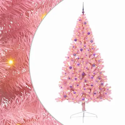 vidaXL Umjetna preddekorirana božićna jelka Roza 240 cm PVC