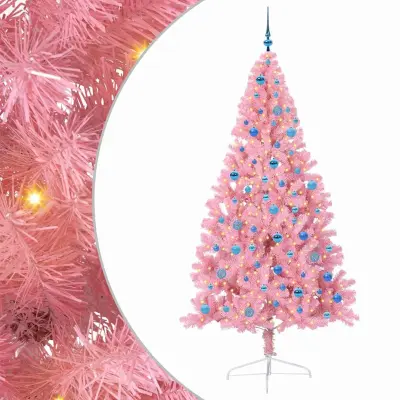 vidaXL Umjetna preddekorirana božićna jelka Roza 240 cm PVC