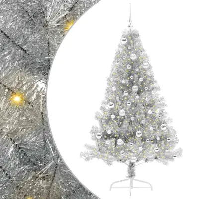 vidaXL Umjetna preddekorirana božićna jelka srebrna 180 cm PET