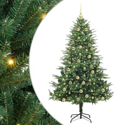 vidaXL Umjetna predsvetljena božićna jelka s kompletom kroglica Zelena