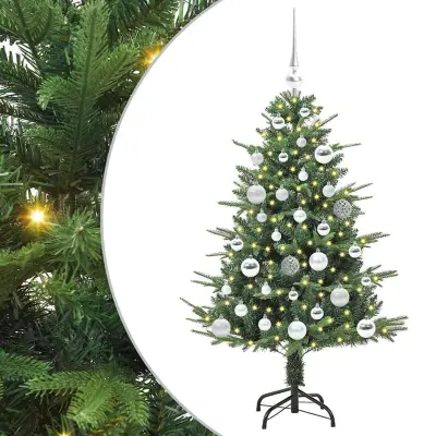 vidaXL Umjetna predsvetljena božićna jelka s kompletom kroglica Zelena