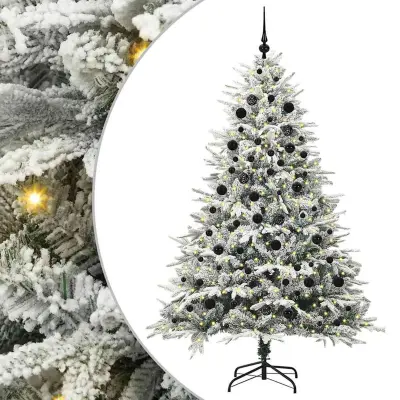 vidaXL Umjetna predsvetljena božićna jelka s kompletom kroglica Zelena