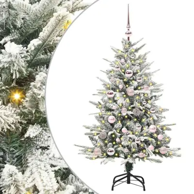 vidaXL Umjetna predsvetljena božićna jelka s kompletom kroglica Zelena