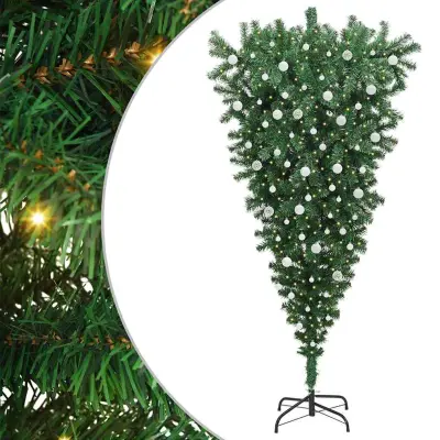 vidaXL Obrnjen umeten božičTree z nizom žogic Zelena 240 cm PVC