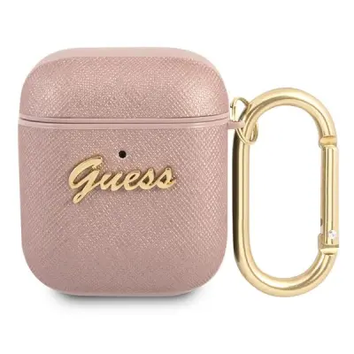 GUESS OVITEK ZA AIRPODS 1 2 SAFFIANO SCRIP METAL COLLECTION ROZA