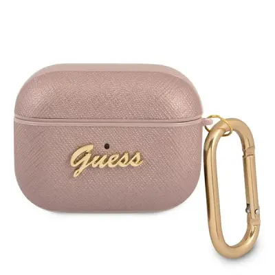 GUESS ETUI ZA AIRPODS PRO SAFFIANO SCRIPT METAL COLLECTION S CHARM PINK