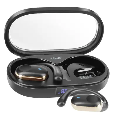 LinQ, Brezžične slušalke z zračnim prevodom Brezžične slušalke z LED zaslonom za polnjenje, Črna