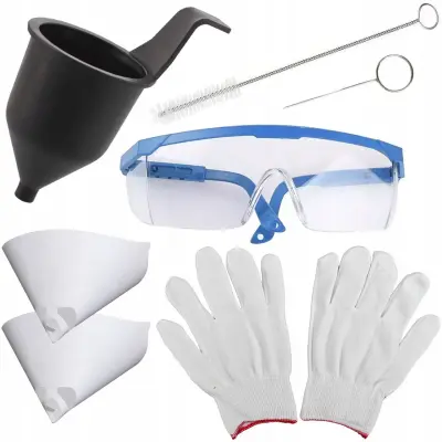 ROSFIX SET DODATNA OPREMA ZA BRIZGALNO PIŠTOLO – MERILNA POSODA, ŠČETKA, IGLA, LIJAKA, ROKAVICE, OČALA