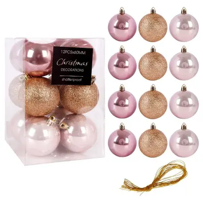 Nezlomljive roza kroglice za božično drevo 6 cm 12 kosov.