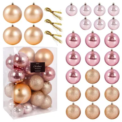 Nezlomljive roza kroglice za božično drevo 6-10 cm 26 kosov.